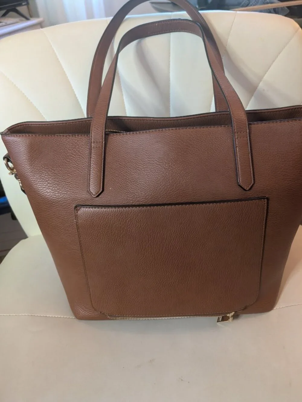 Poppy & Peonies Go Getter Brown Cognac Leather Laptop Tote Bag